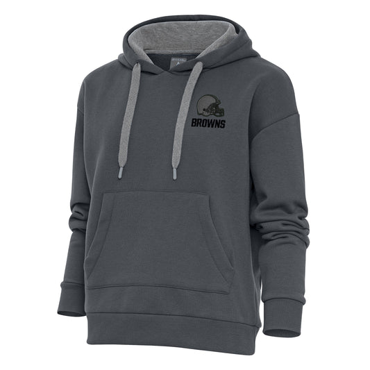 Women's Antigua Charcoal Cleveland Browns Tonal Logo Victory Pullover Hoodie