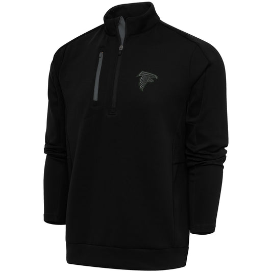 Men's Antigua Black Atlanta Falcons Tonal Logo Generation Quarter-Zip Pullover Top