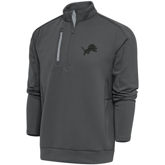 Men's Antigua Charcoal Detroit Lions Tonal Logo Generation Quarter-Zip Pullover Top