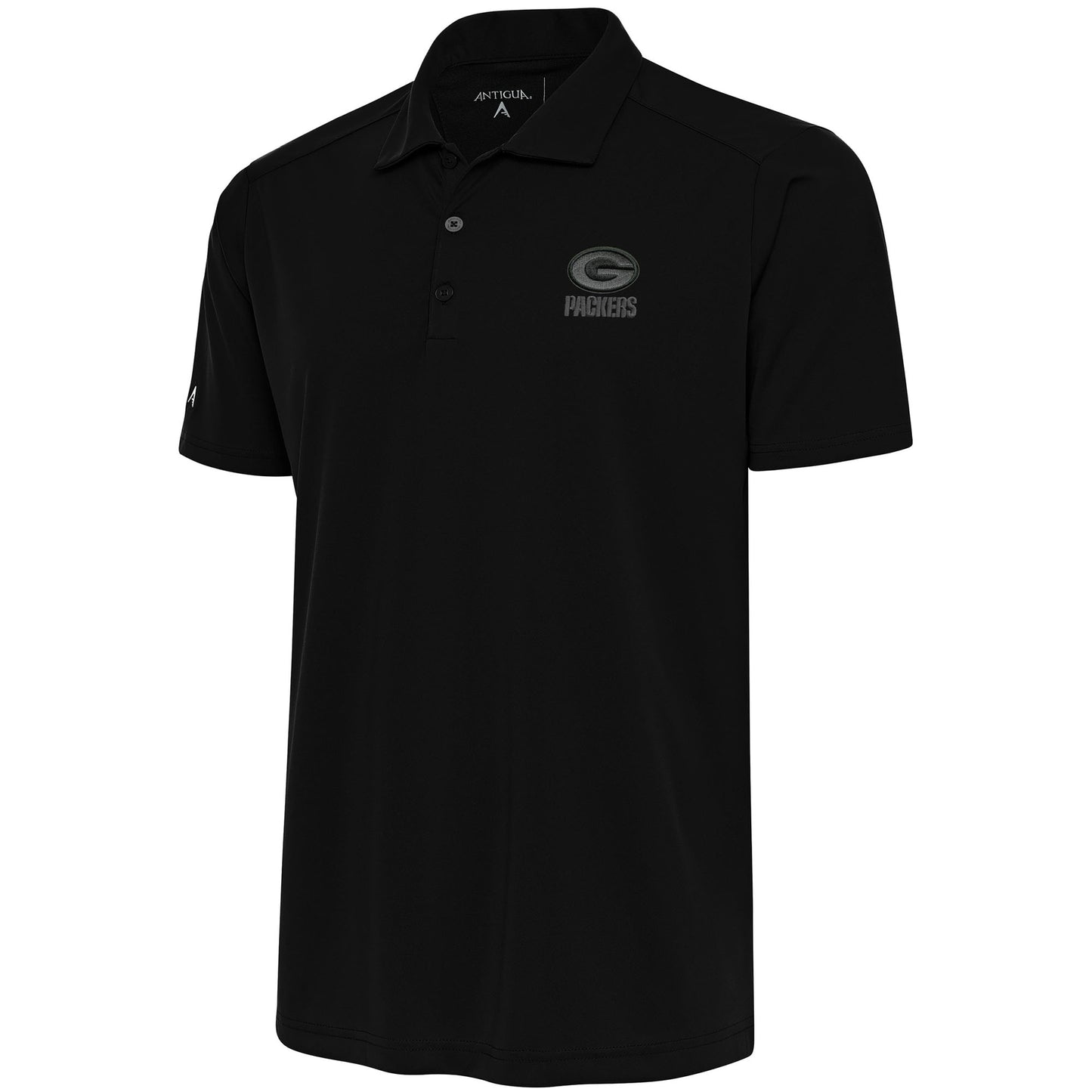 Men's Antigua Black Green Bay Packers Tonal Logo Tribute Polo