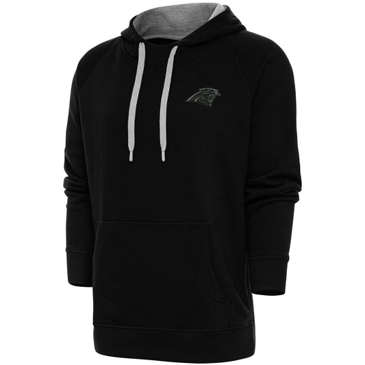 Men's Antigua Black Carolina Panthers Tonal Logo Victory Pullover Hoodie