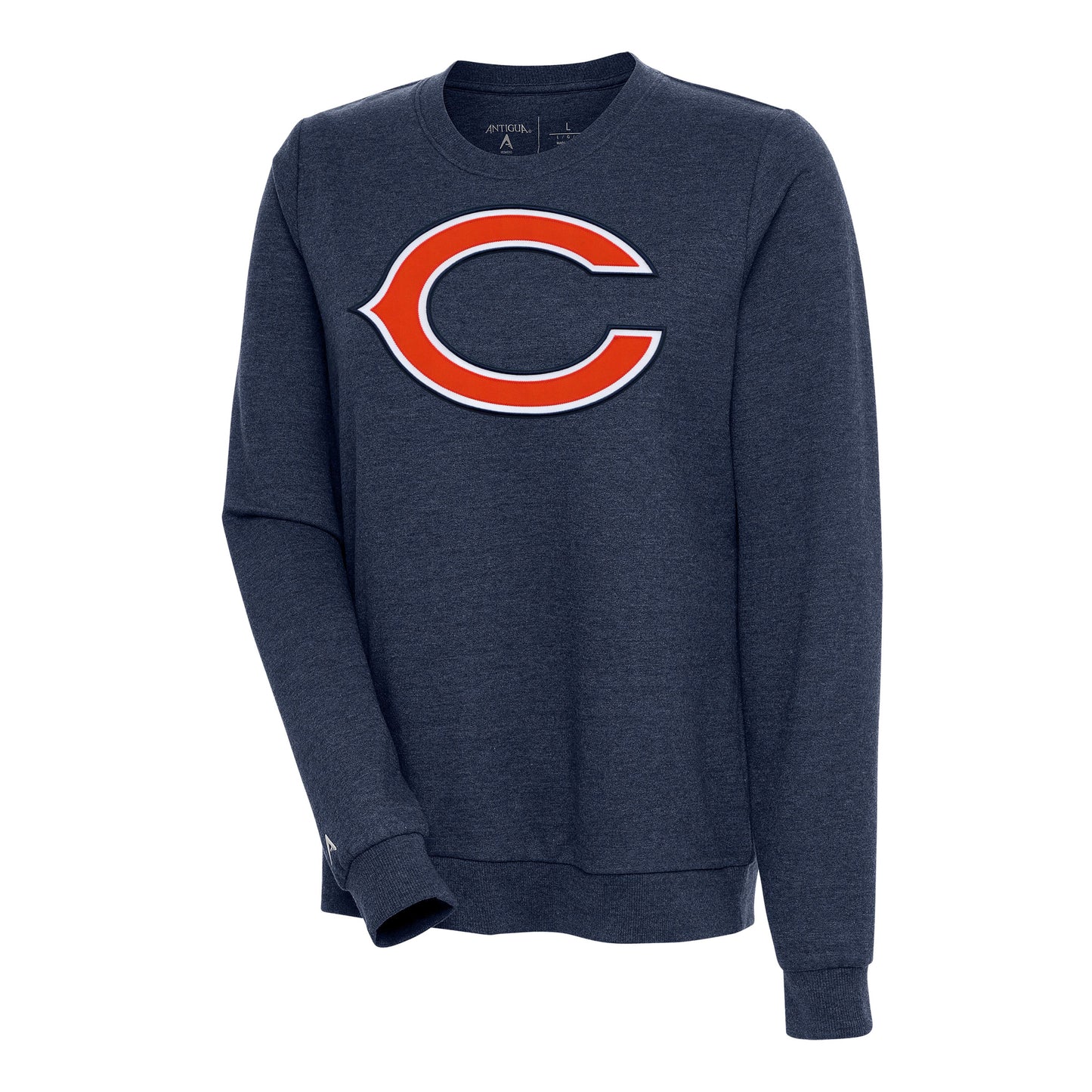 Women's Antigua Heather Navy Chicago Bears Primary Logo Action Sweatshirt