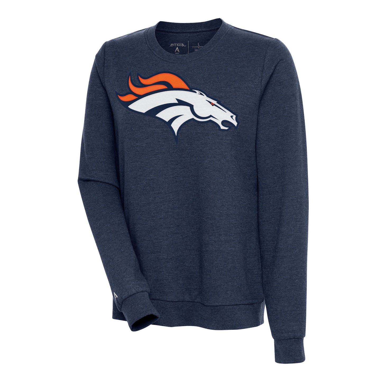 Women's Antigua Heather Navy Denver Broncos Action Sweatshirt