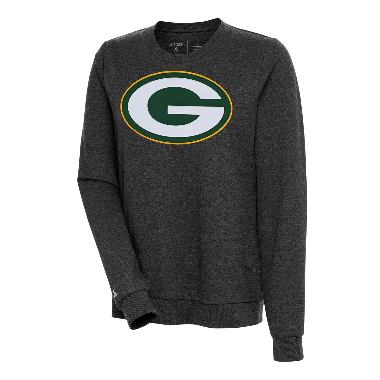 Women's Antigua Heather Black Green Bay Packers Action Sweatshirt