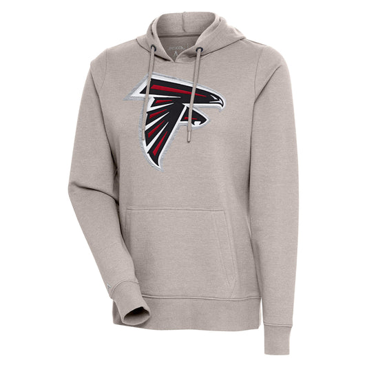 Women's Antigua Oatmeal Atlanta Falcons Action Pullover Hoodie