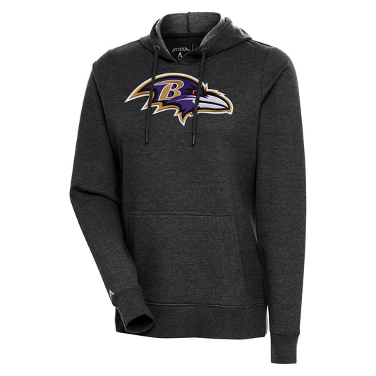 Women's Antigua Heather Black Baltimore Ravens Action Pullover Hoodie