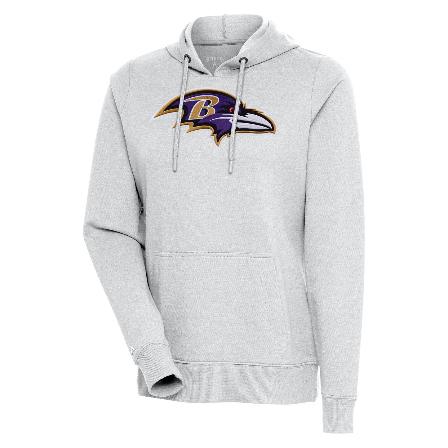 Women's Antigua Heather Gray Baltimore Ravens Action Pullover Hoodie