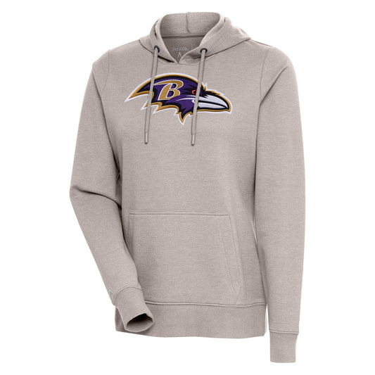 Women's Antigua Oatmeal Baltimore Ravens Action Pullover Hoodie