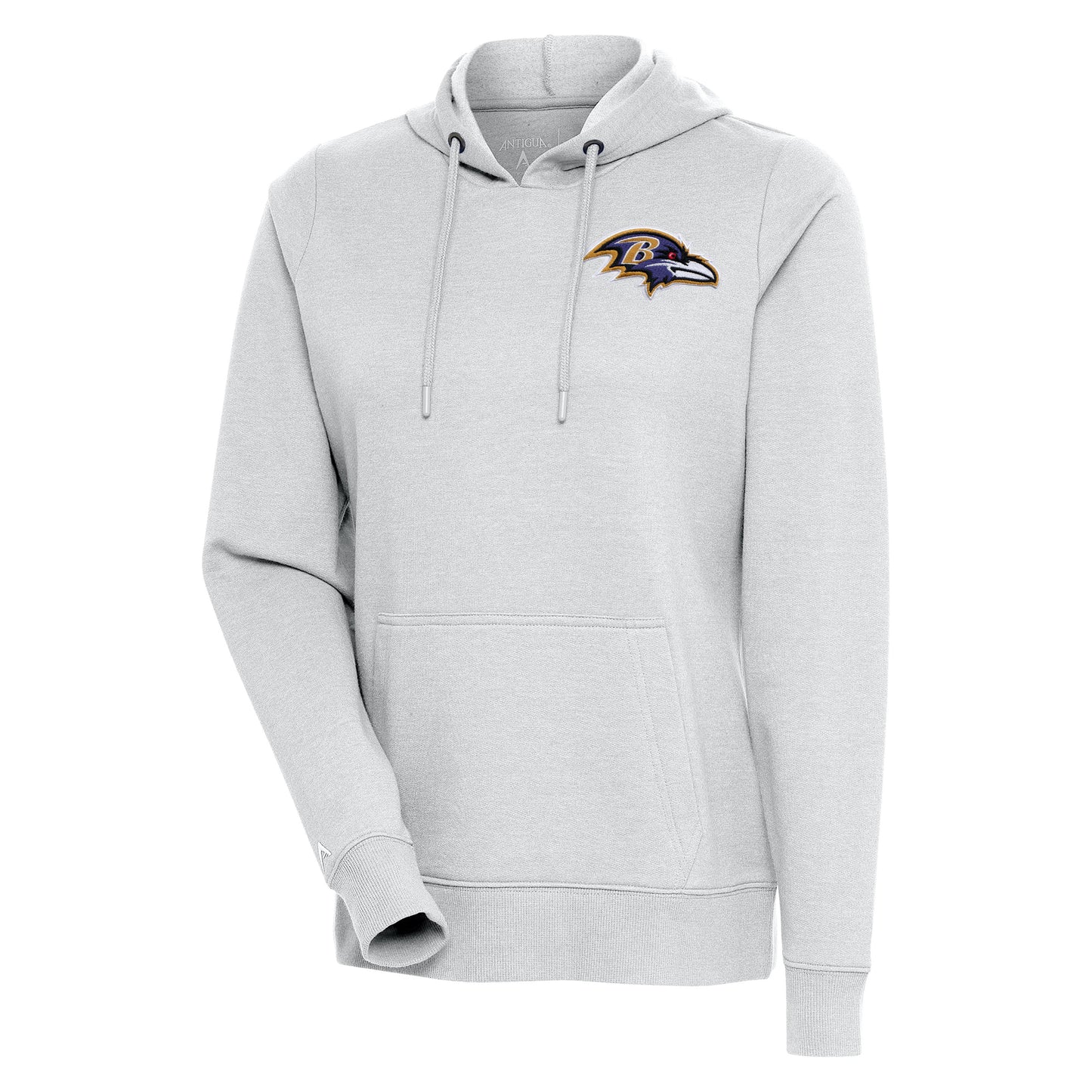 Women's Antigua Heather Gray Baltimore Ravens Logo Action Pullover Hoodie