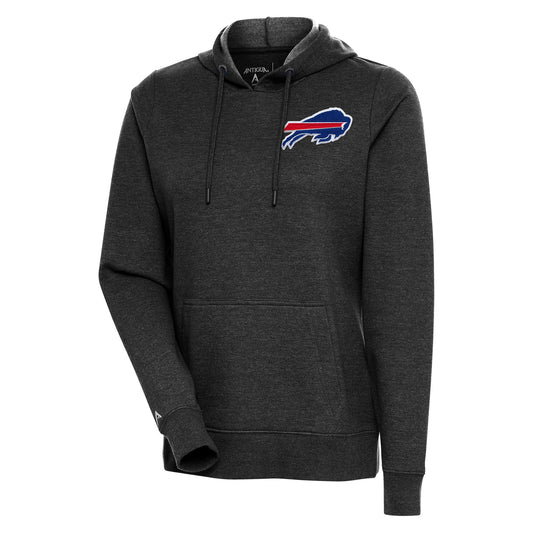 Women's Antigua Heather Black Buffalo Bills Logo Action Pullover Hoodie