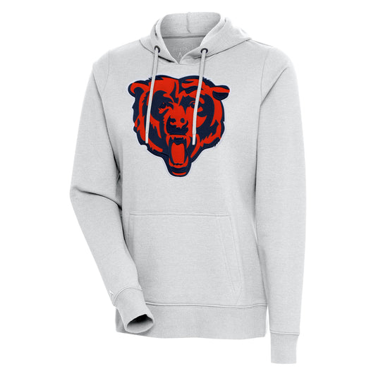 Women's Antigua Heather Gray Chicago Bears Mascot Action Pullover Hoodie