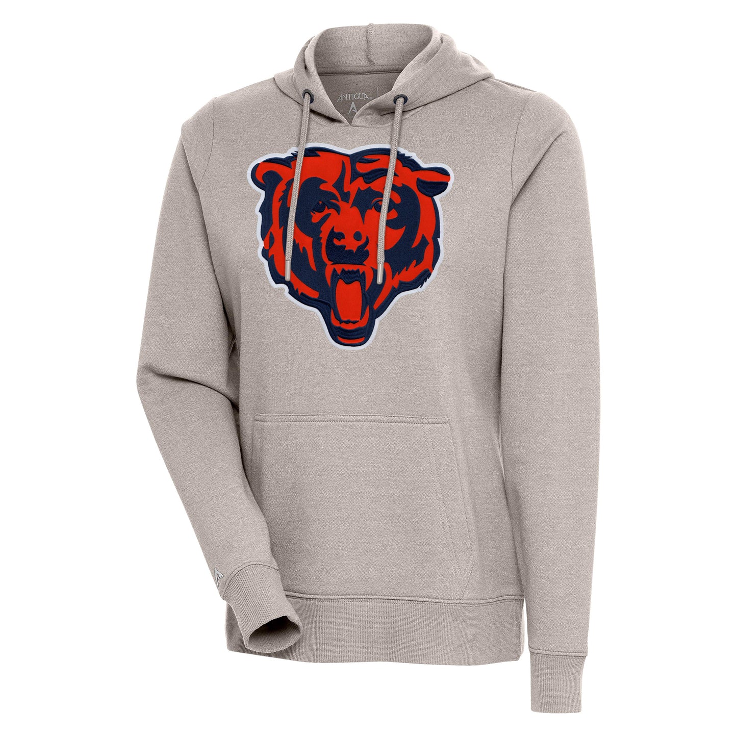 Women's Antigua Oatmeal Chicago Bears Mascot Action Pullover Hoodie