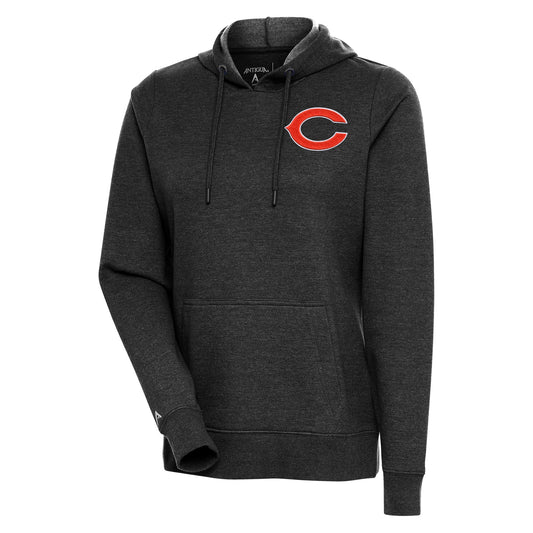 Women's Antigua Heather Black Chicago Bears Team Logo Action Pullover Hoodie