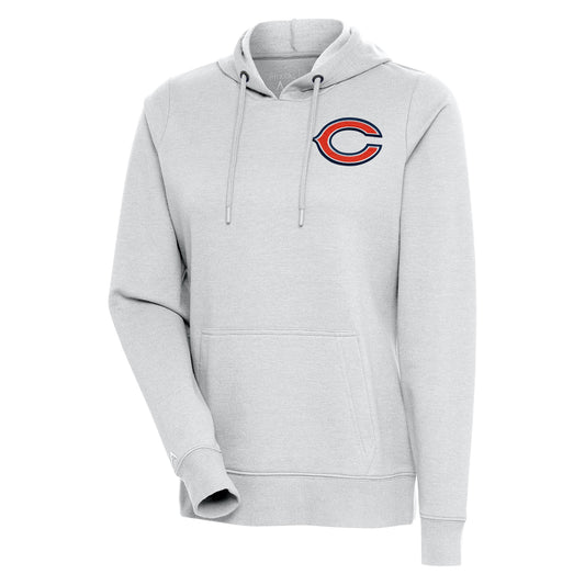 Women's Antigua Heather Gray Chicago Bears Team Logo Action Pullover Hoodie