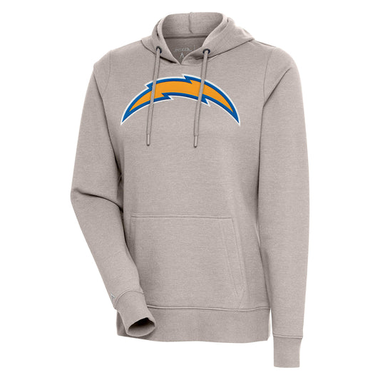 Women's Antigua Oatmeal Los Angeles Chargers Action Pullover Hoodie