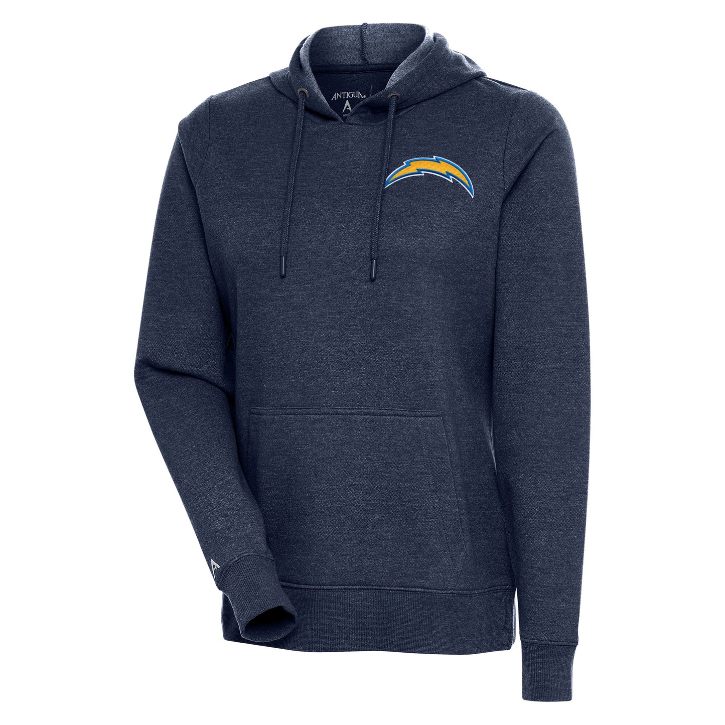 Women's Antigua Heather Navy Los Angeles Chargers Logo Action Pullover Hoodie