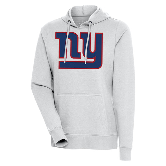 Women's Antigua Heather Gray New York Giants Action Pullover Hoodie