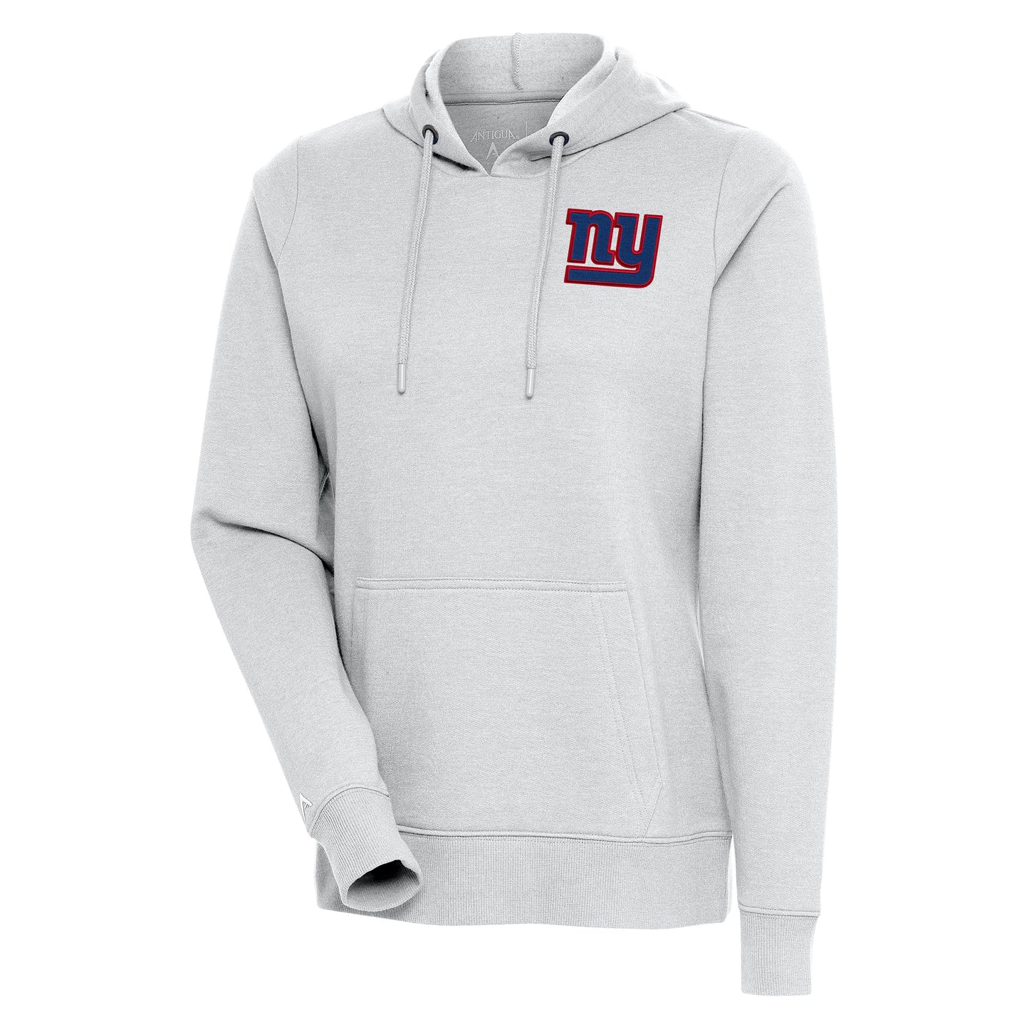 Women's Antigua Heather Gray New York Giants Logo Action Pullover Hoodie