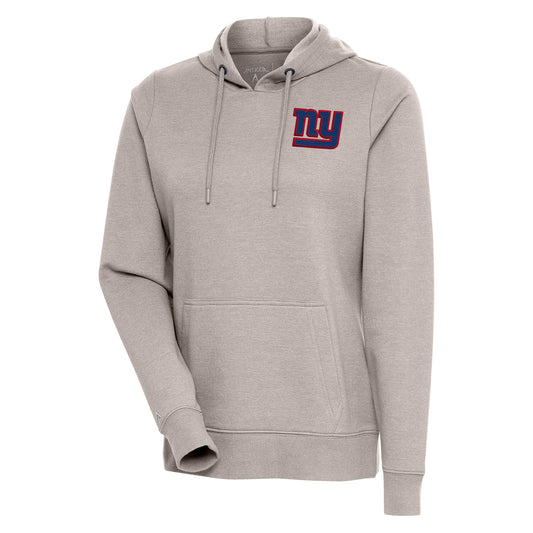 Women's Antigua Oatmeal New York Giants Logo Action Pullover Hoodie