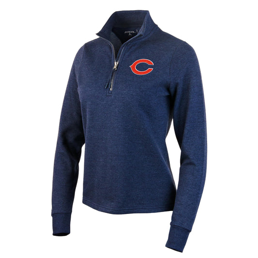 Women's Antigua Heather Navy Chicago Bears Action Quarter-Zip Pullover Sweatshirt