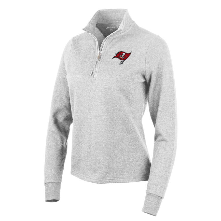 Women's Antigua Heather Gray Tampa Bay Buccaneers Action Quarter-Zip Pullover Sweatshirt