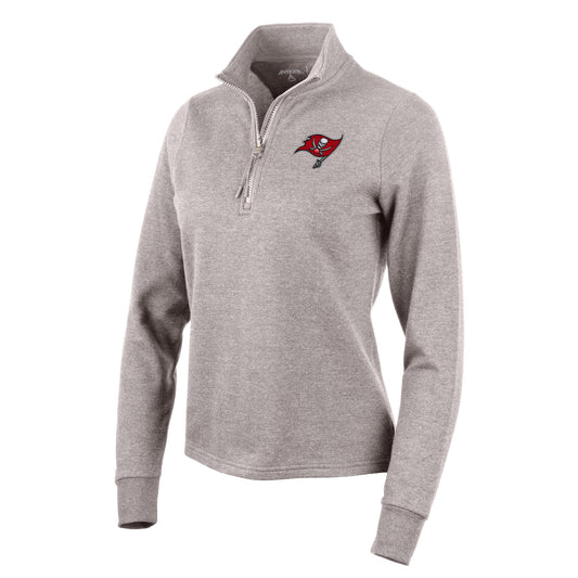 Women's Antigua Oatmeal Tampa Bay Buccaneers Action Quarter-Zip Pullover Sweatshirt