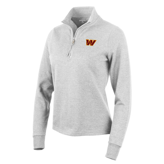 Women's Antigua Heather Gray Washington Commanders Action Quarter-Zip Pullover Sweatshirt