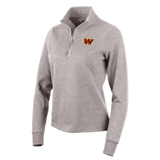 Women's Antigua Oatmeal Washington Commanders Action Quarter-Zip Pullover Sweatshirt