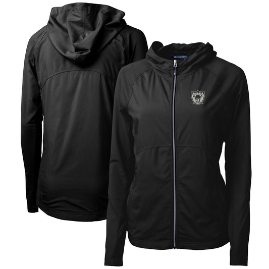 Women's Cutter & Buck Black Las Vegas Raiders Throwback Logo Adapt Eco Knit Hybrid Recycled Full-Zip Hoodie