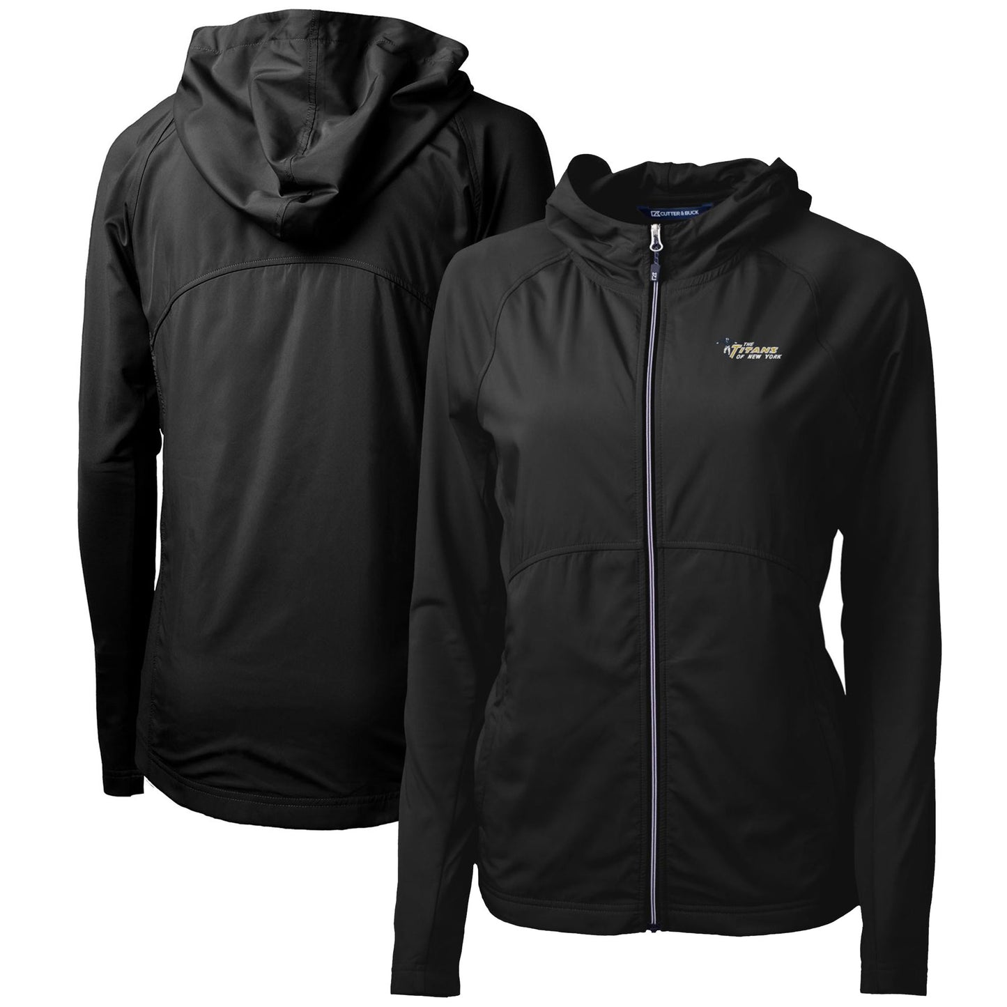 Women's Cutter & Buck Black New York Jets Throwback Logo Adapt Eco Knit Hybrid Recycled Full-Zip Hoodie