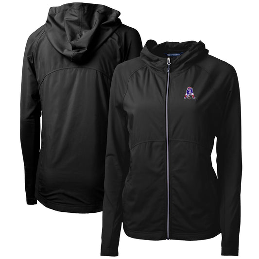 Women's Cutter & Buck Black New England Patriots Throwback Logo Adapt Eco Knit Hybrid Recycled Full-Zip Hoodie