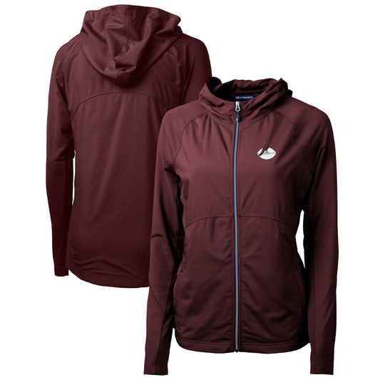 Women's Cutter & Buck Burgundy Arizona Cardinals Throwback Logo Adapt Eco Knit Hybrid Recycled Full-Zip Hoodie