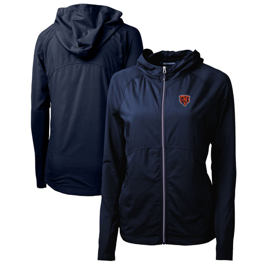 Women's Cutter & Buck Navy Chicago Bears Throwback Logo Adapt Eco Knit Hybrid Recycled Full-Zip Hoodie