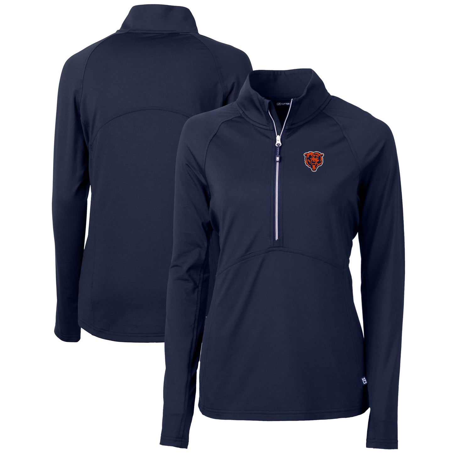 Women's Cutter & Buck Navy Chicago Bears Throwback Logo Adapt Eco Knit Stretch Recycled Half-Zip Pullover Top