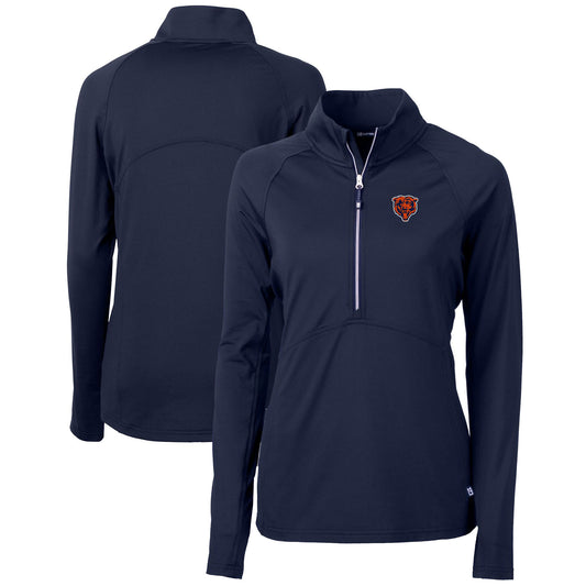 Women's Cutter & Buck Navy Chicago Bears Throwback Logo Adapt Eco Knit Stretch Recycled Half-Zip Pullover Top