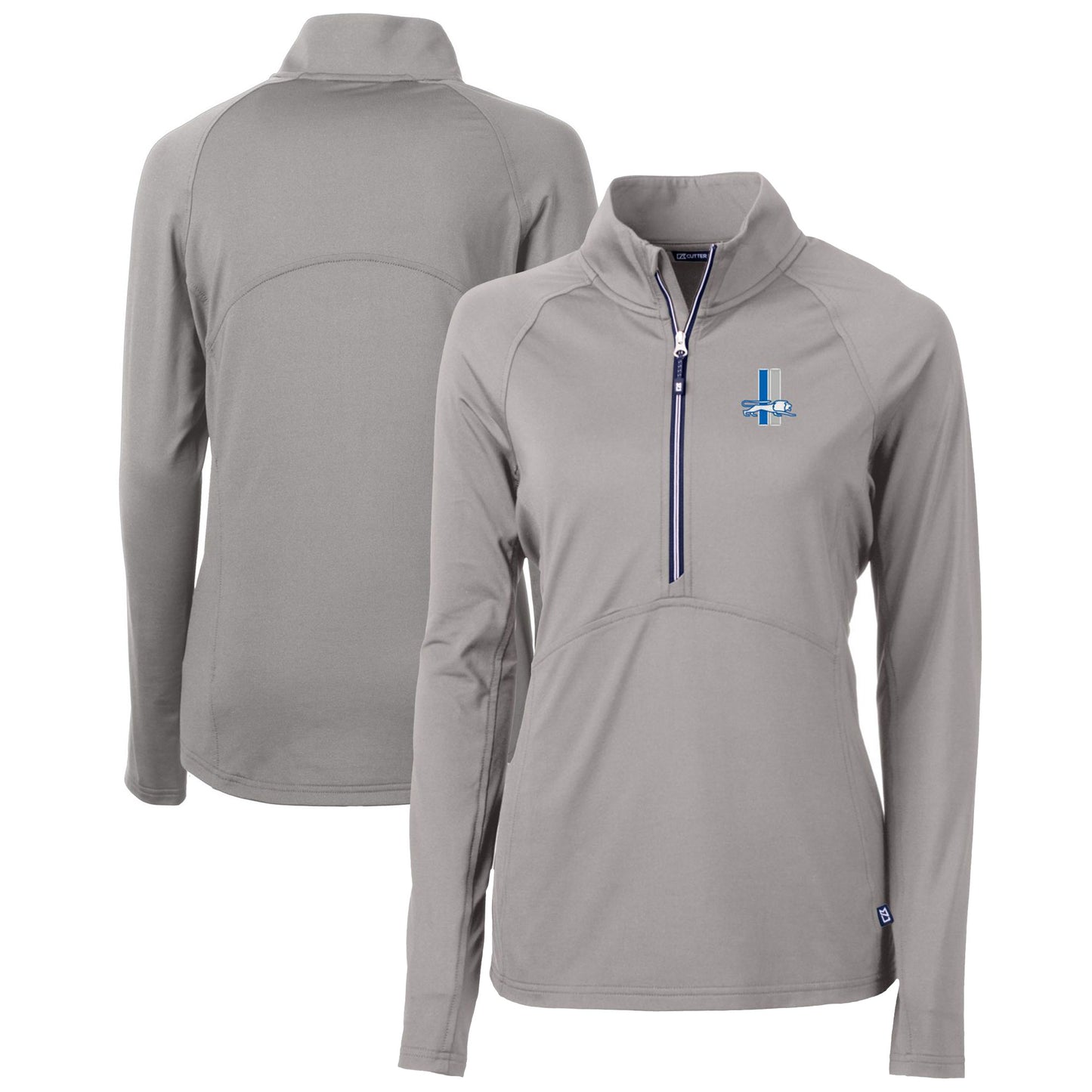 Women's Cutter & Buck Gray Detroit Lions Throwback Logo Adapt Eco Knit Stretch Recycled Half-Zip Pullover Top