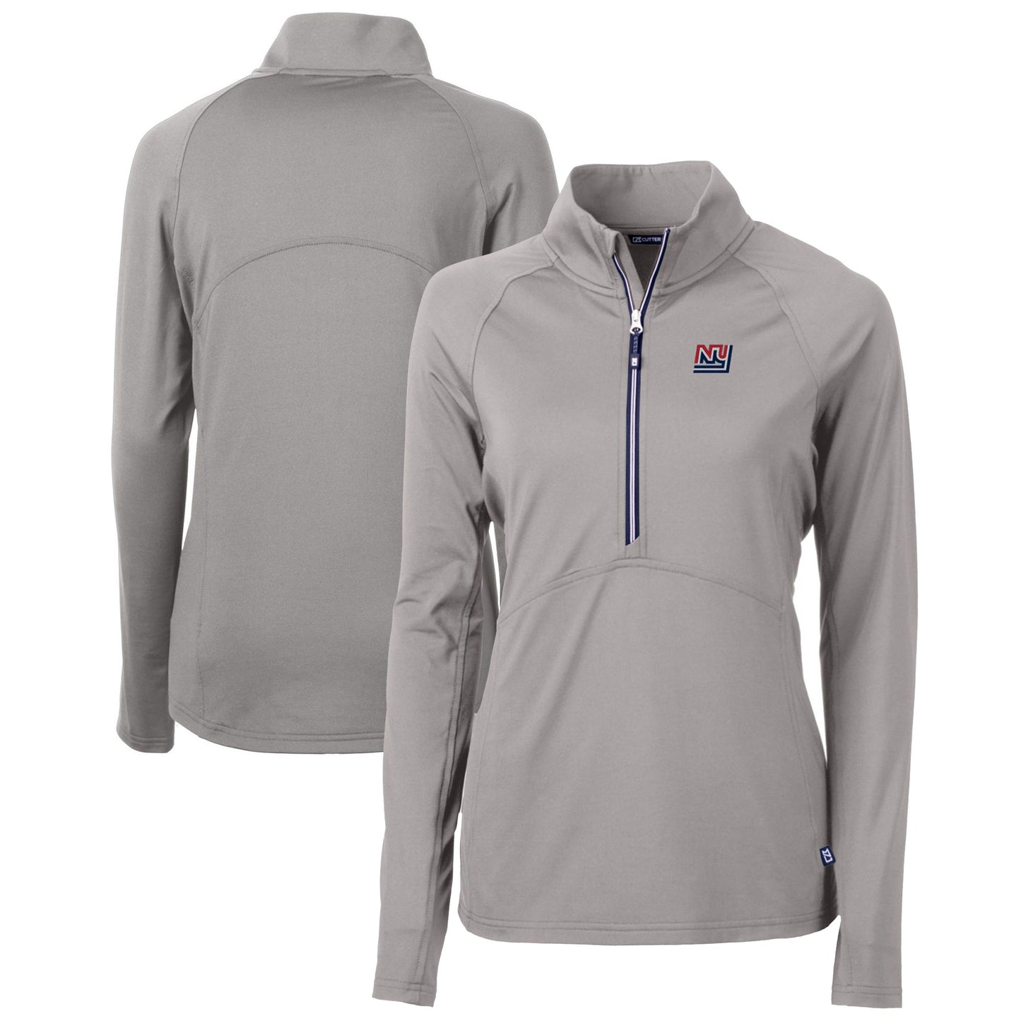 Women's Cutter & Buck Gray New York Giants Throwback Logo Adapt Eco Knit Stretch Recycled Half-Zip Pullover Top