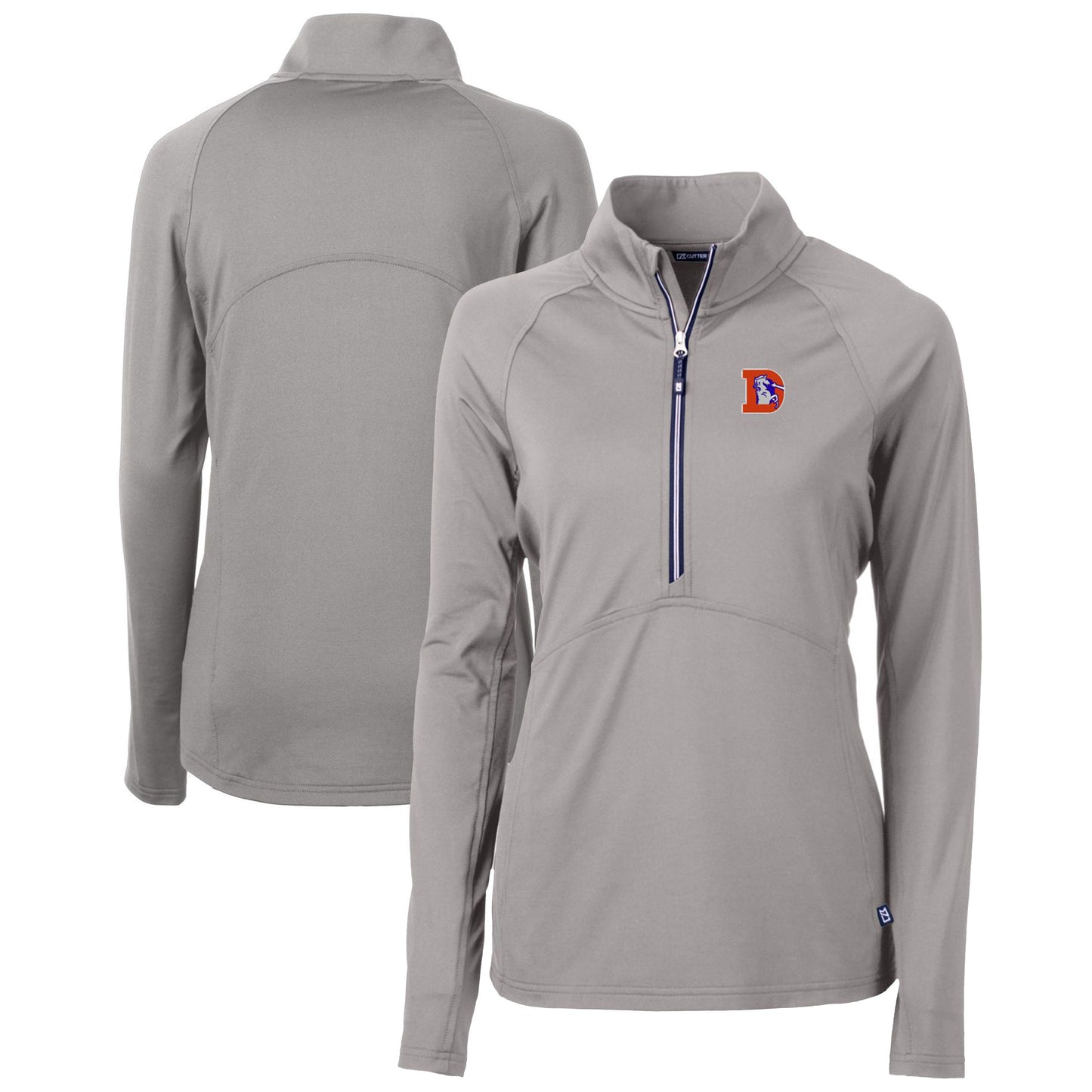 Women's Cutter & Buck Gray Denver Broncos Throwback Logo Adapt Eco Knit Stretch Recycled Half-Zip Pullover Top