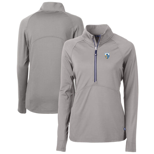 Women's Cutter & Buck Gray Los Angeles Chargers Throwback Logo Adapt Eco Knit Stretch Recycled Half-Zip Pullover Top