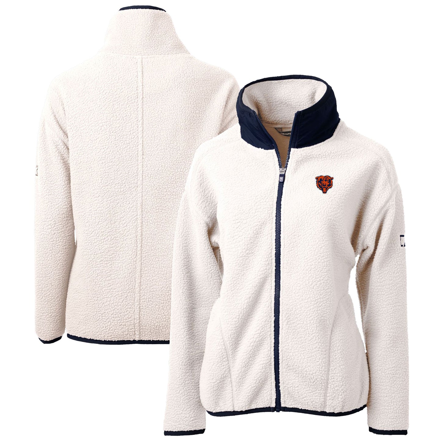 Women's Cutter & Buck White Chicago Bears Throwback Logo Cascade Eco Sherpa Fleece Full-Zip Jacket