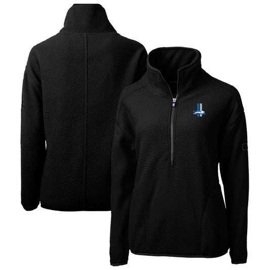 Women's Cutter & Buck Black Detroit Lions Throwback Logo Cascade Eco Sherpa Fleece Half-Zip Pullover Jacket