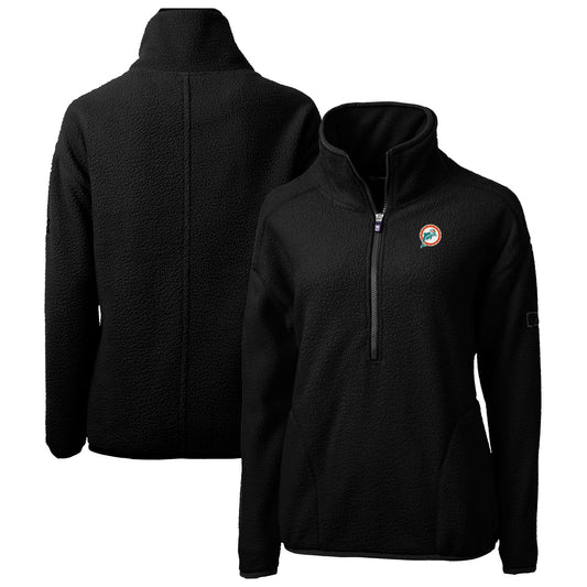 Women's Cutter & Buck Black Miami Dolphins Throwback Logo Cascade Eco Sherpa Fleece Half-Zip Pullover Jacket