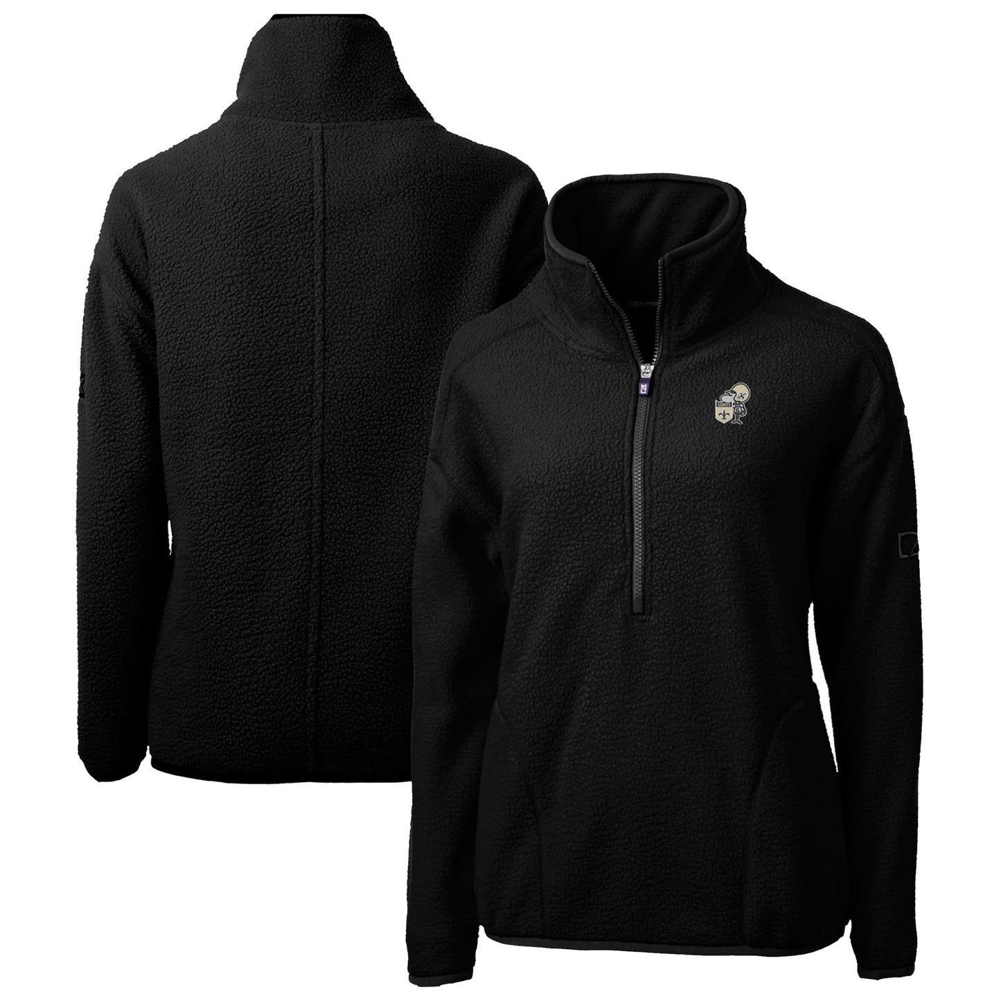 Women's Cutter & Buck Black New Orleans Saints Throwback Logo Cascade Eco Sherpa Fleece Half-Zip Pullover Jacket