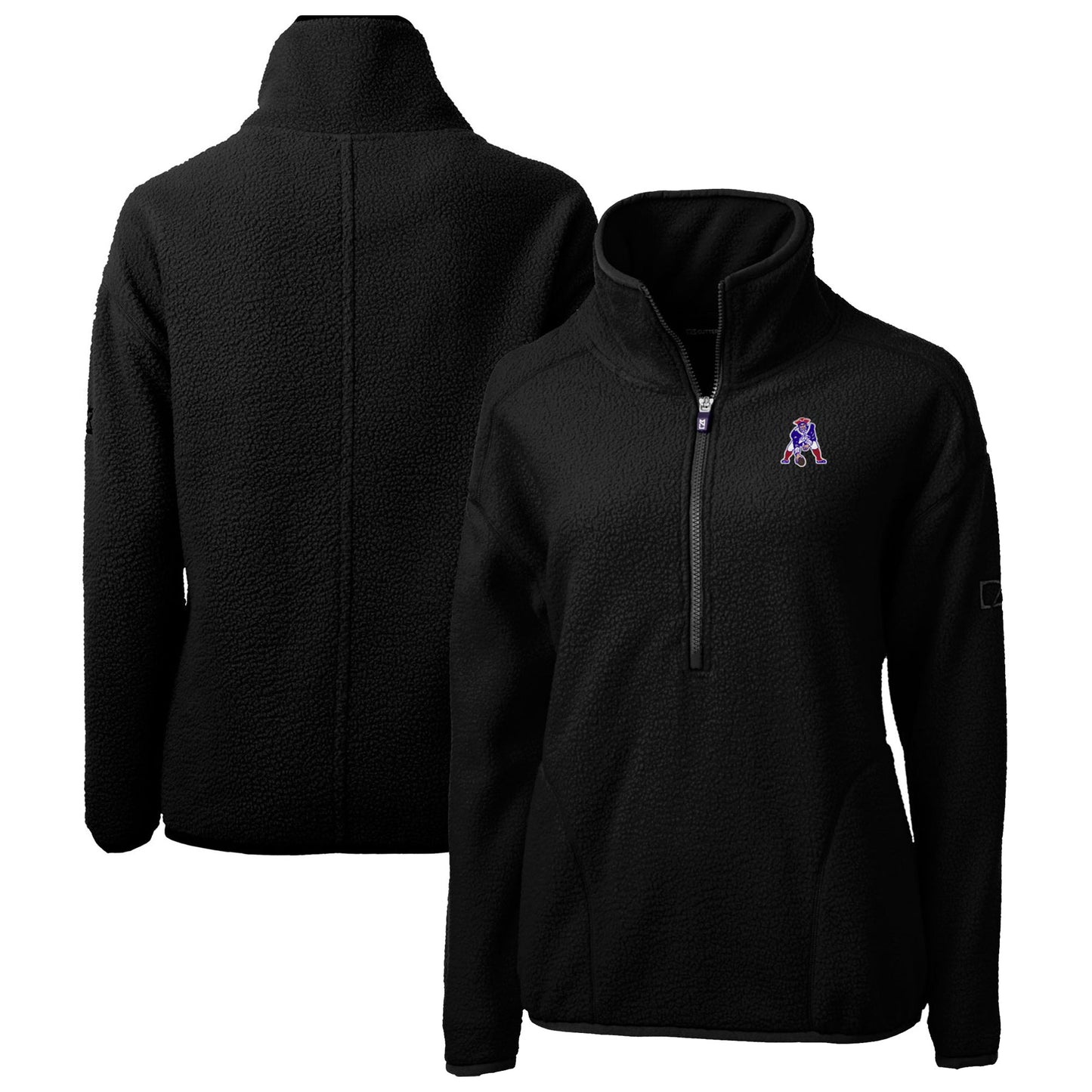 Women's Cutter & Buck Black New England Patriots Throwback Logo Cascade Eco Sherpa Fleece Half-Zip Pullover Jacket