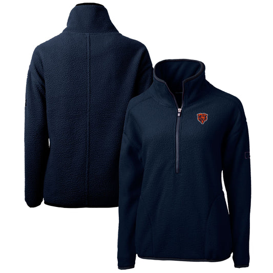 Women's Cutter & Buck Navy Chicago Bears Throwback Logo Cascade Eco Sherpa Fleece Half-Zip Pullover Jacket