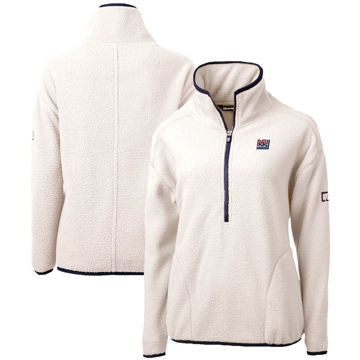 Women's Cutter & Buck White New York Giants Throwback Logo Cascade Eco Sherpa Fleece Half-Zip Pullover Jacket