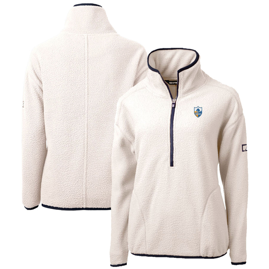 Women's Cutter & Buck White Los Angeles Chargers Throwback Logo Cascade Eco Sherpa Fleece Half-Zip Pullover Jacket