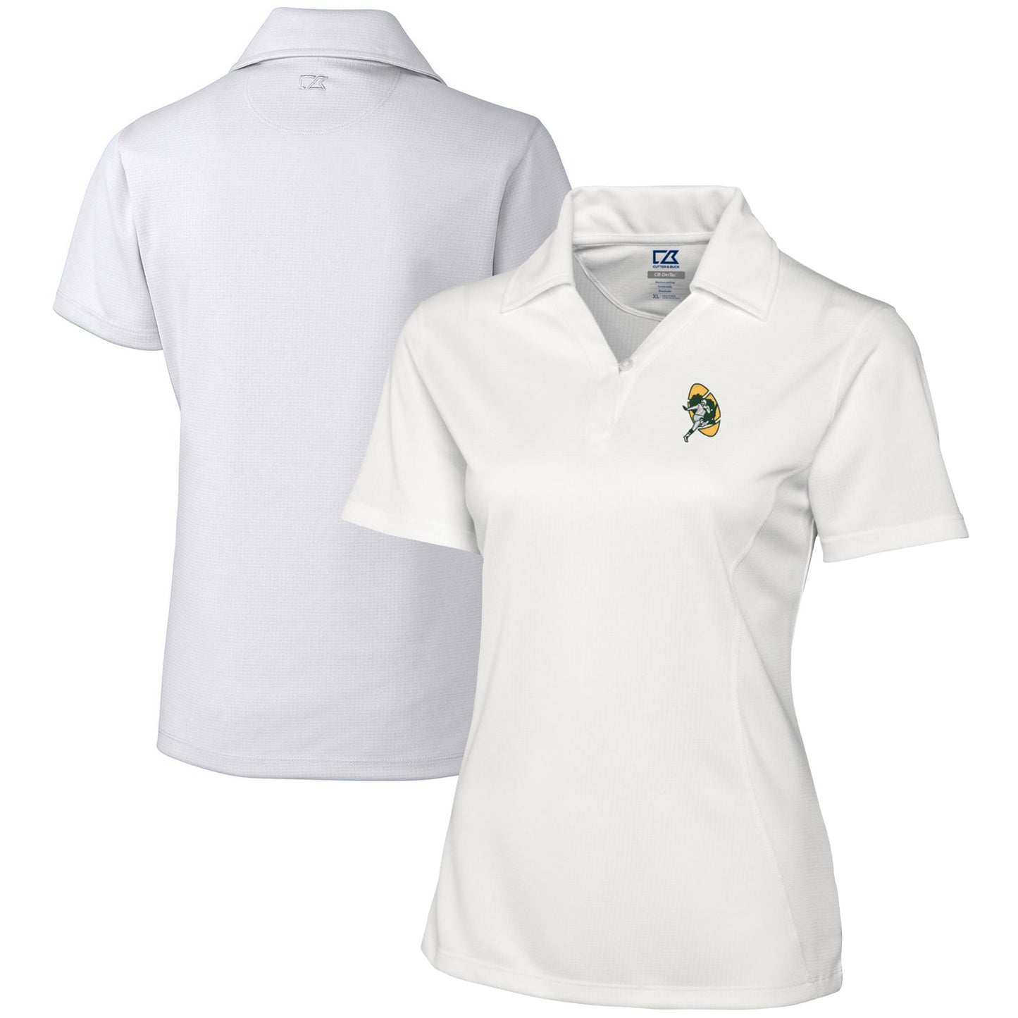 Women's Cutter & Buck White Green Bay Packers Throwback Logo Genre DryTec Textured Polo