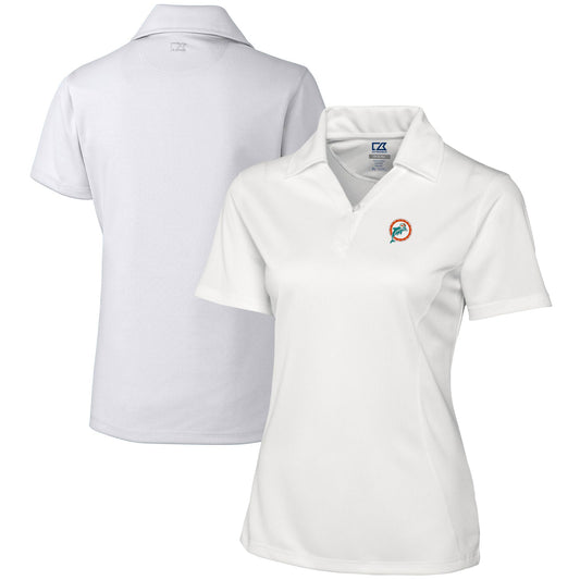 Women's Cutter & Buck White Miami Dolphins Throwback Logo Genre DryTec Textured Polo