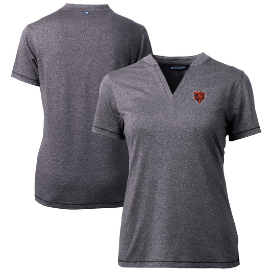 Women's Cutter & Buck Heather Charcoal Chicago Bears Throwback Logo Forge Blade V-Neck Polo